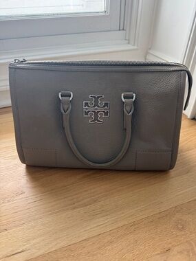 Tory Burch Gray Pebbled Leather Satchel Bag, with Crossbody Strap